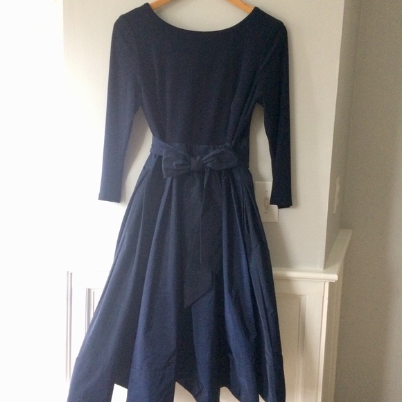 Joseph Ribkoff navy tee length dress with bow - Picture 4 of 8